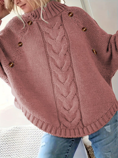 Damen Pullover Grobstrick Hochkragen Elegant