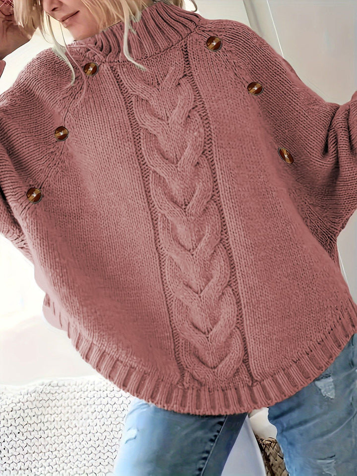 Damen Pullover Grobstrick Hochkragen Elegant
