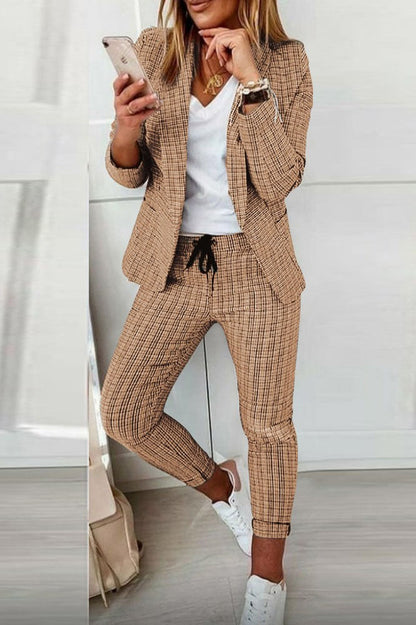 Karo Blazer Mantel & Kordelzughose Set