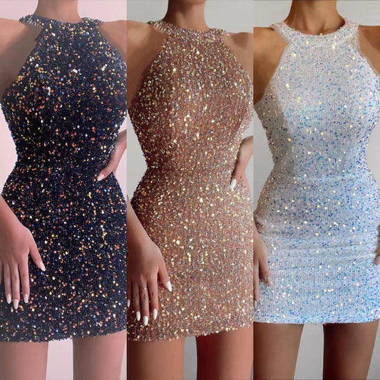 Glamouröses Pailletten-Kleid Damen Elegant Figurbetont - IdealeKleiden