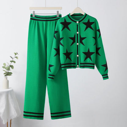 Damen Strickanzug Lounge Set Sternenmuster Trendy
