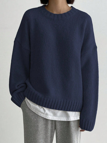 Damen Strickpullover Oversized Rundhals Herbstmode