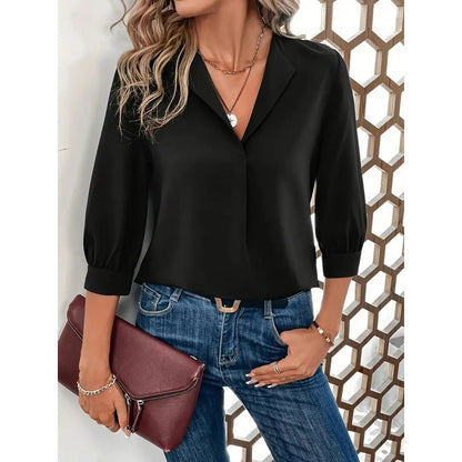 Damenbluse Elegantes Design V-Ausschnitt 3/4 Ärmel