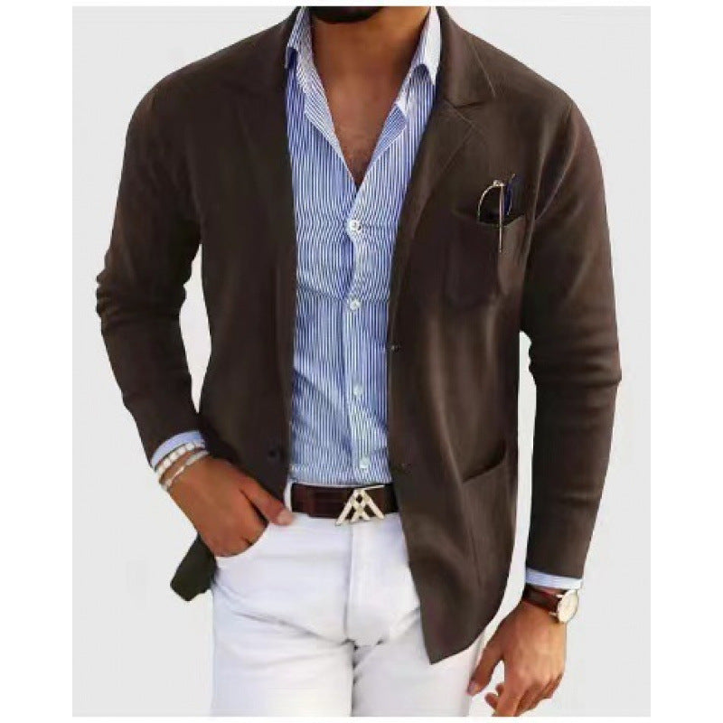 Herren Strickblazer Elegant Mit Praktischen Taschen