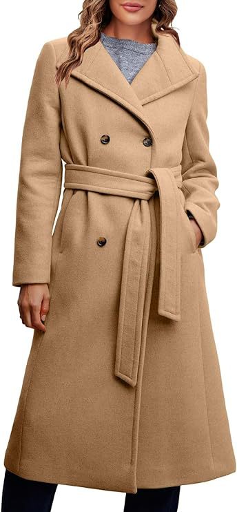 Damen Mantel Elegant Doppelreiher Gürtel Detail