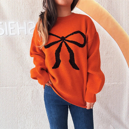 Damen Pullover Weich Schleifendesign