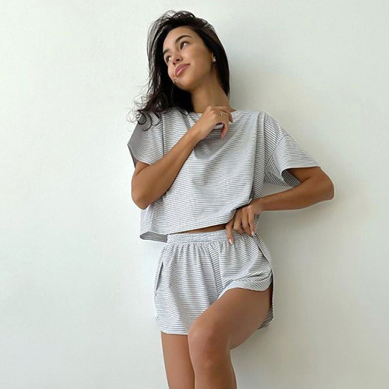 Damen Freizeit Set Kurzarm Top und Shorts Sommer - IdealeKleiden
