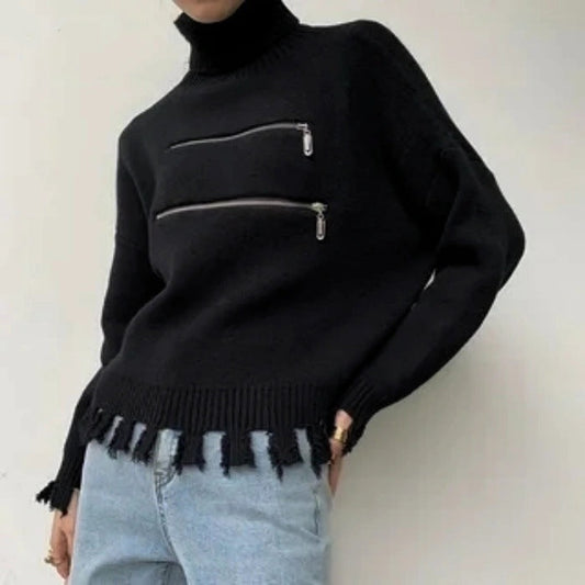 Damen Pullover Modern Asymmetrisch Fransig - IdealeKleiden