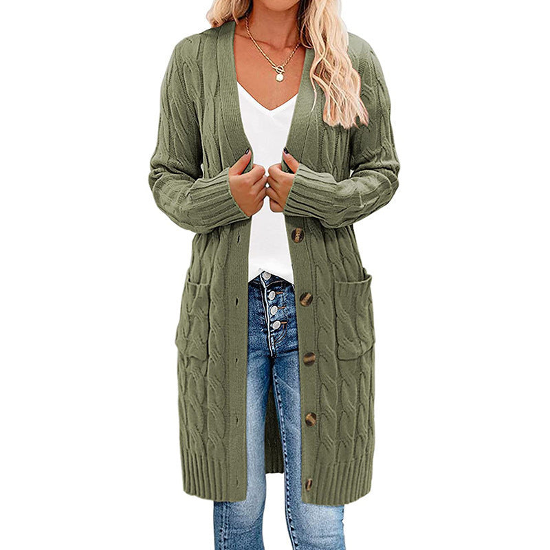 Damen Cardigan Grobstrick Warm mit Taschen und Knöpfen
