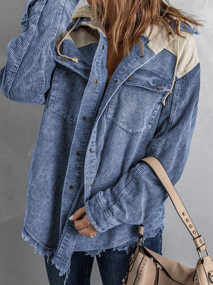 Große Oversized Jacke mit Kapuze Cord Optik - IdealeKleiden