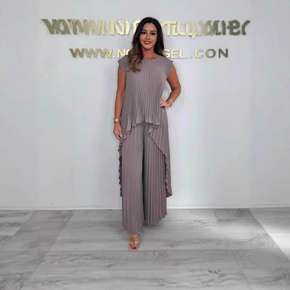 Damen Hosenanzug Plissiert Elegant Übergröße - IdealeKleiden