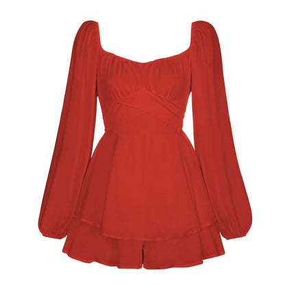 Damen Minikleid Römisches Puffärmel Design