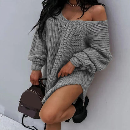 Damen Strickkleid Oversized Bequem Weite Passform