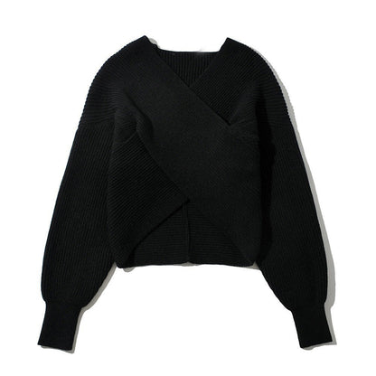 Damen Strickpullover Modern Wickel Look