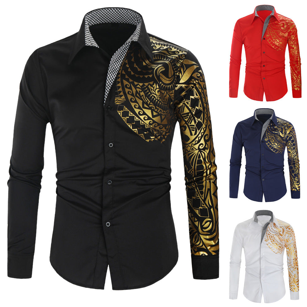 Herren Hemd Exotisch Druck Design Kontrast Kragen - IdealeKleiden