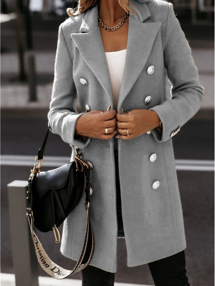 Eleganter Blazer Mantel Taillierte Passform Wollfeeling Doppelreiherschließe