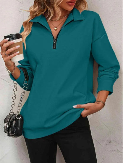 Damen Sweatshirt Lässig Reißverschluss Sportlich