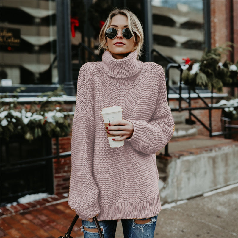 Weicher Damen Pullover Hochkragen Strick Optik