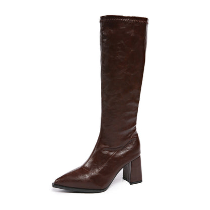 Damen Stiefel Hochmodisch Blockabsatz Spitze Zehen