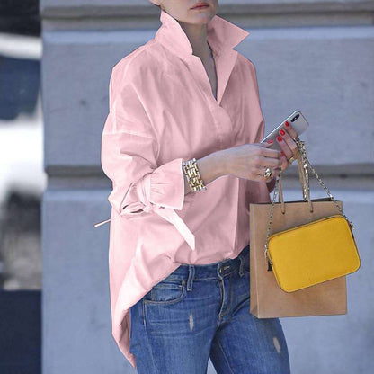 Damen Oversized Bluse Spitze Krawatte Ärmel