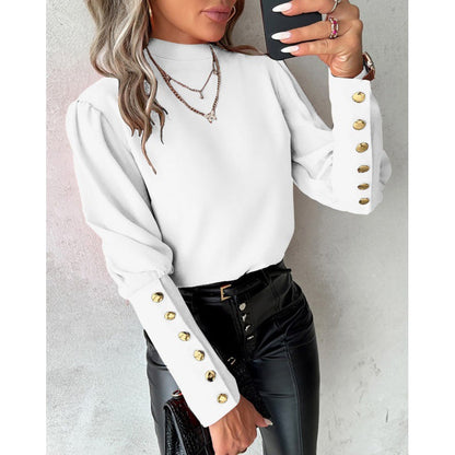 Elegante Damenbluse Puffärmel Gold Details