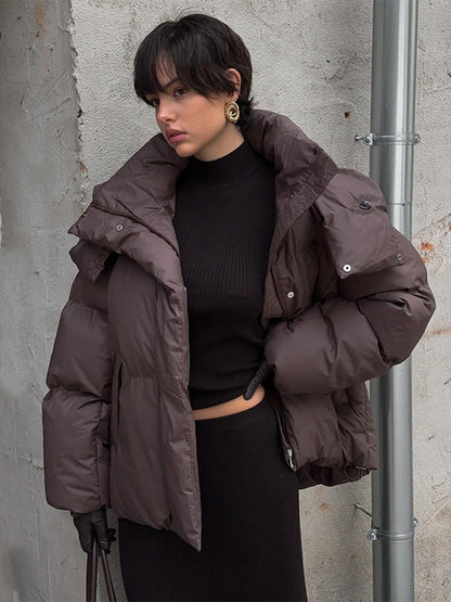 Damen Winterjacke Oversized Stehkragen Elegant
