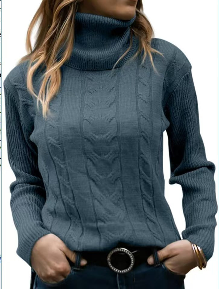 Damen Strickpullover Stehkragen Zopfmuster Elegent
