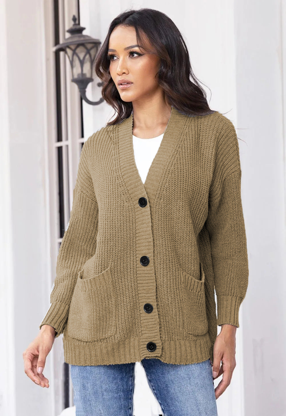 Damen Strickjacke Große Taschen Klassisch Elegante Damenjacke