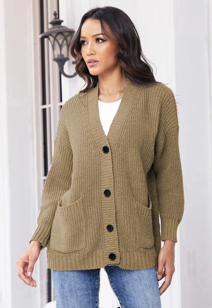 Damen Strickjacke Große Taschen Klassisch Elegante Damenjacke