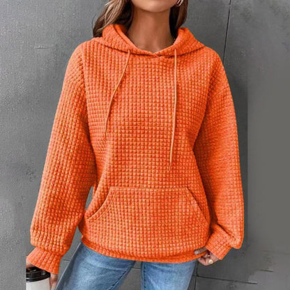 Damen Pullover Waffel Optik Kapuzenjacke Mit Tasche