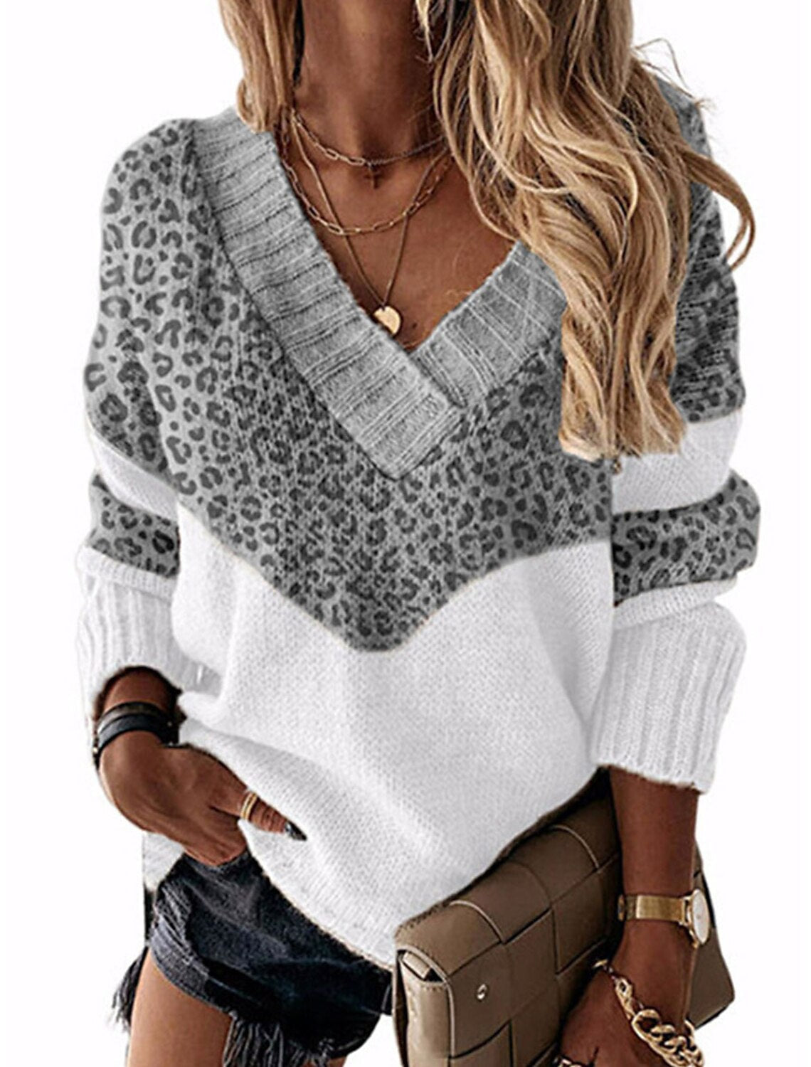 Damen stylischer Pullover Leopardenmuster Trendig