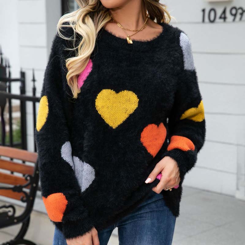 Frauen Pullover Herzen Muster