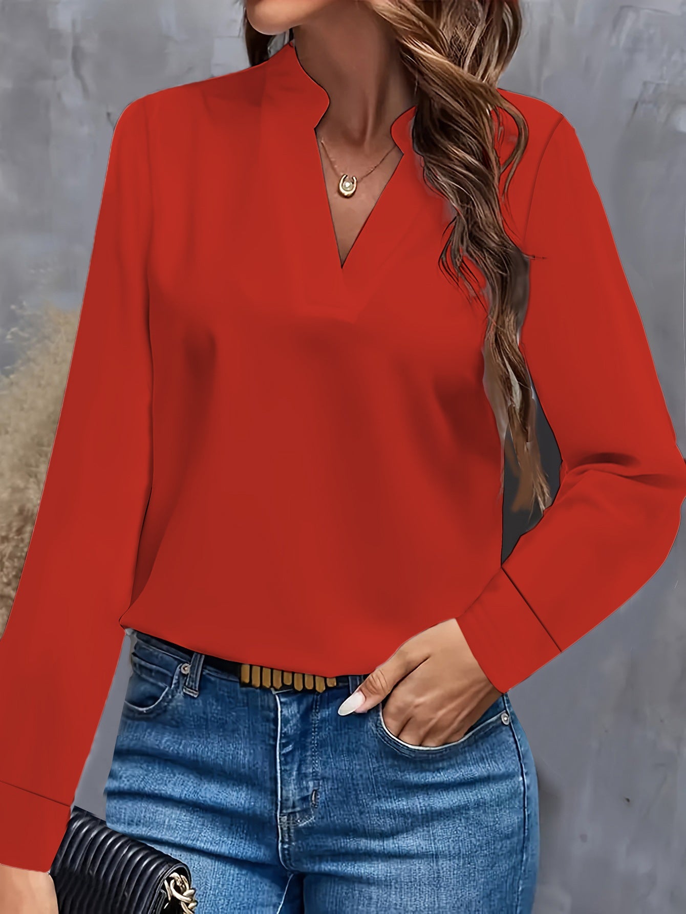 Elegante Damenbluse Stehkragen Langärmlig