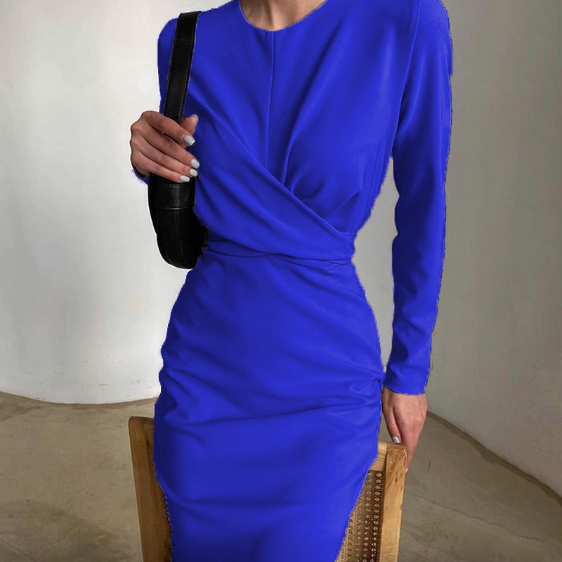 Damen Wickelkleid Elegant Langer Arm Fließender Schnitt