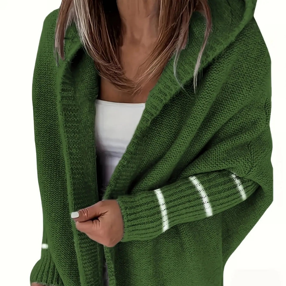 Damen Strickjacke Kapuze Weite Passform
