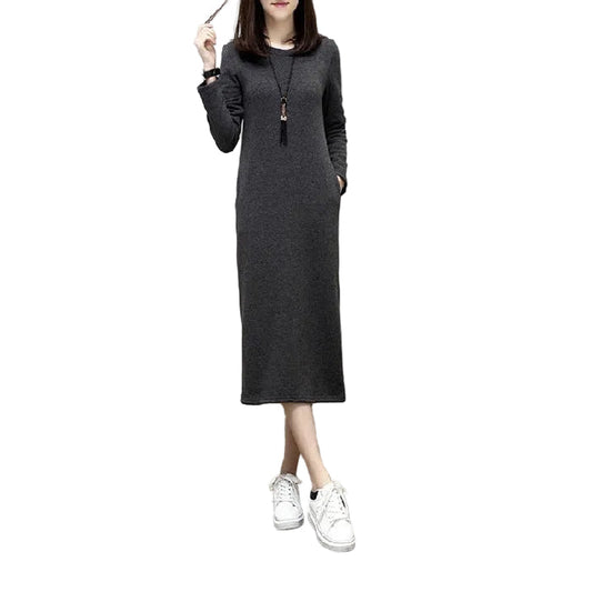 Damenkleid Langärmlig Mit Taschen - IdealeKleiden