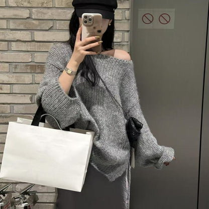 Übergrößer Pullover Langarm Off Shoulder Casual Style