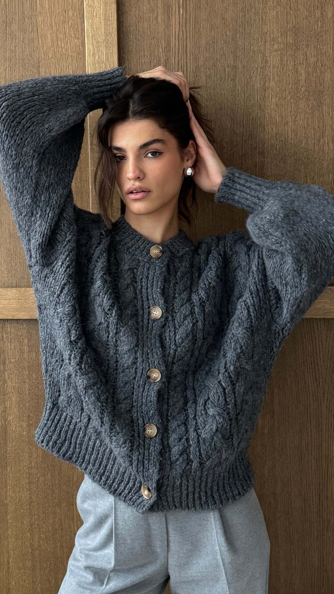 Damen Strickjacke Grobstrick Elegante Knöpfe