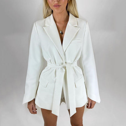 Damen Blazer Lang Elegant Schnitt Mit Taschen