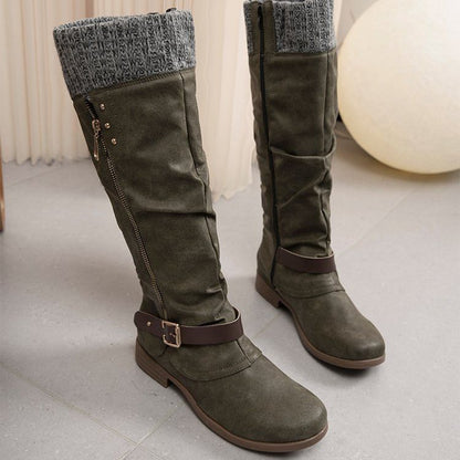 Stilvolle Lederstiefel Mit Reißverschluss Low Heel
