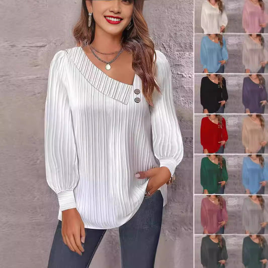 Damen Bluse Asymmetrisch Elegant Knopf Detail - IdealeKleiden