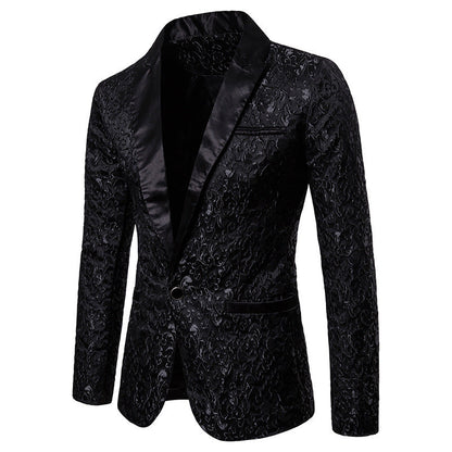 Herren Samt Blazer Elegant Muster Schwarz