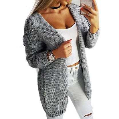 Damen Cardigan Lässig Offen V-Ausschnitt