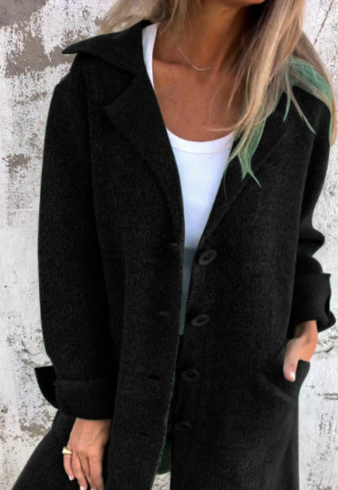 Mantel Damen Mittellang Lockere Passform Woll Optik