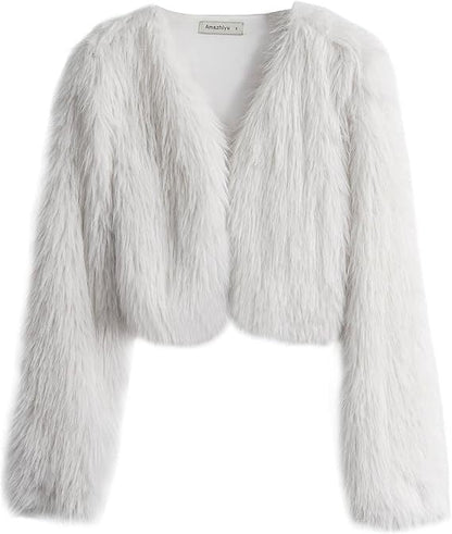 Damen Kurzjacke Flauschig Offener Schnitt Chic