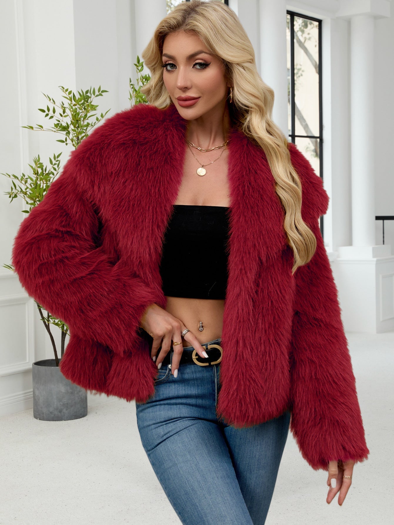 Damen Oversized Kunstpelz Jacke Weich Voluminös