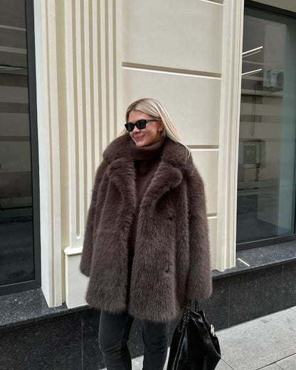 Damen Luxus Kunstfell-Jacke Voluminöse Ärmel