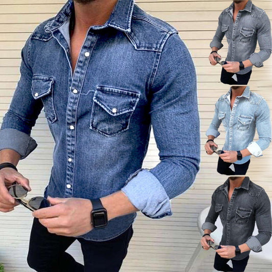 Herren Jeanshemd Modern Slim Fit Brusttaschen - IdealeKleiden