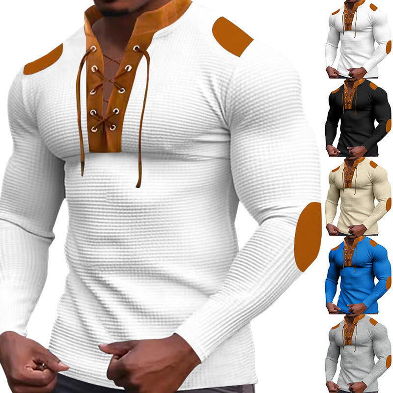 Herren Langarmshirt Strukturiert Modernes Schnürdesign - IdealeKleiden