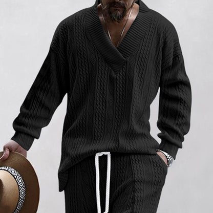 Herren Strickpullover Lässig V-Ausschnitt Kabel Look